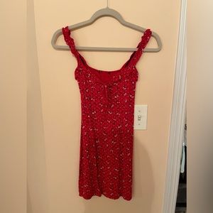 Red floral mini dress